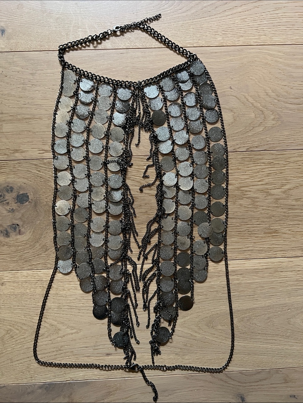 Metallic Coin Fringe Halter Top - Black Silver